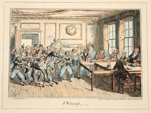 Un testimone, da Greenwich Hospital, una serie di schizzi navali, descrittivi della vita di un uomo di guerra, pub. 1825 (incisione colorata a mano) da George Cruikshank