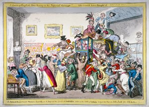 Uno sciame di api inglesi che si accasa nella carrozza imperiale!! una scena al London Museum da George Cruikshank