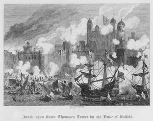 Attacco alla Torre di San Tommaso da parte del Duca di Suffolk (incisione) da George Cruikshank