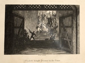 Elizabeth portata prigioniera alla Torre, da La Torre di Londra, pub. 1840