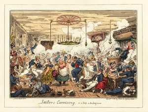 Marinai inglesi che bevono e ballano in un pub, era napoleonica, 1829 (litografia)