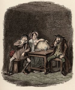 Fagin che fa affari con Morris Bolter, alias Noe Claypole, e Charlotte - L