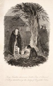 Guy Fawkes scopre il Dottor Dee e Edward Kelley che dissotterrano il corpo di Elizabeth Orton, illustrazione da Guy Fawkes, o il Tradimento della Polvere da Sparo: un Romanzo Storico, di William Harrison Ainsworth da George Cruikshank