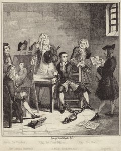 Jack Sheppard che fa dipingere il suo ritratto da Sir James Thornhill in prigione da George Cruikshank