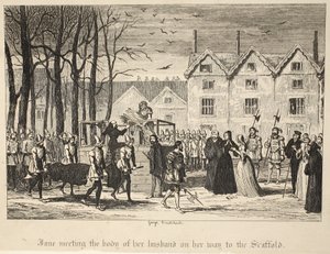 Jane incontra il corpo del marito sulla strada per il Patibolo, da La Torre di Londra, pub. 1840 da George Cruikshank