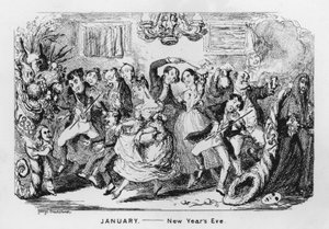 Gennaio, Vigilia di Capodanno (incisione) da George Cruikshank