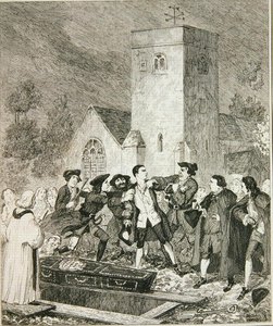 Jonathan Wild che cattura Jack al funerale di sua madre nel cimitero di Willesden, illustrazione da 