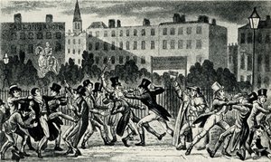 Rissa di strada a Londra, inizio XIX secolo da George Cruikshank