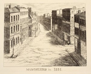 Manchester nel 1851, da 1851 o Le avventure del signor e della signora Sandboys e della loro famiglia che vennero a Londra per divertirsi e vedere la Grande Esposizione, pub. 1851
