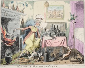 Preparazione di una ricetta per calli, pub. 1835 da George Cruikshank