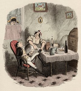 Monsieur Bumble osserva Noe Claypole e Charlotte - Mr Claypole come appariva quando il suo padrone era fuori - Illustrazione per 