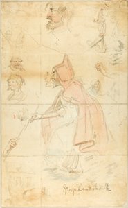 Madre Shipton (recto); Foglio di schizzi: giglio e figure (verso)