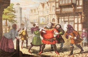 Mrs Quickly fa arrestare Sir John Falstaff in Enrico IV, Parte 2 da George Cruikshank