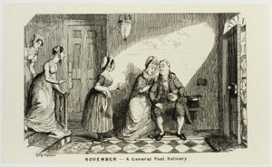 Novembre - Un recapito postale generale in opposizione dalle acqueforti di George Cruikshank a The Comic Almanacks: 1835-1853 da George Cruikshank