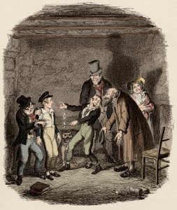 Oliver Twist ricevuto dal vecchio Fagin e la sua banda - Ricevimento di Oliver da parte di Fagin e dei ragazzi - Illustrazione per 