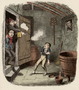 Oliver sorpreso e ferito durante il tentativo di furto - Il furto (illustrazione per “Oliver Twist” di Charles Dickens, di George Cruikshank)