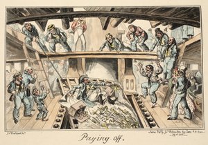 Pagare, da Greenwich Hospital, una serie di schizzi navali, descrittivi della vita di un uomo di guerra, pub. 1826 da George Cruikshank