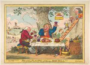 Pace e abbondanza o buone notizie per John Bull!!!, 25 maggio 1814 da George Cruikshank