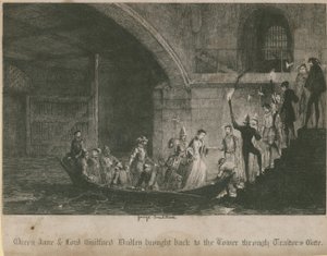 La regina Jane e Lord Guilford Dudley riportati alla Torre attraverso la Porta dei Traditori