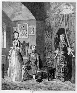 La regina Maria sorprende Courtenay e la principessa Elisabetta, 1553-1555 1840 da George Cruikshank