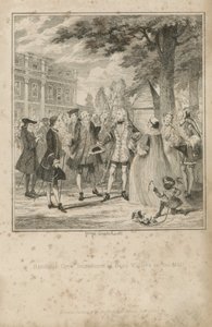 Randulph Crew presentato a Beau Villiers sul Mall da George Cruikshank