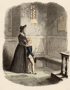 Rose Maylie e Oliver davanti alla targa commemorativa di Agnes, loro sorella e madre - Illustrazione per 