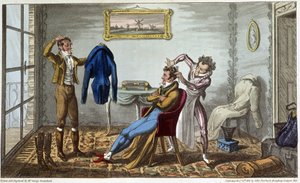Sarto e parrucchiere a domicilio - in "La vita a Parigi" di David Carey, ill. di George Cruikshank, ed. Fairburn, Londra da George Cruikshank