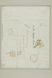 Senza titolo (lettera di Cruikshank con schizzi di testa di cavallo) da George Cruikshank