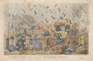 Tempo Molto Spiacevole, o, il Vecchio Detto Verificato "Piovono Gatti, Cani e Forconi."!!! da George Cruikshank