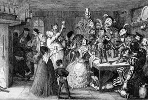 Xit, ora Sir Narcissus le Grand, che intrattiene i suoi amici il giorno del suo matrimonio, 1840 da George Cruikshank