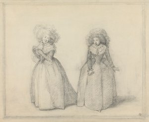 Due signore in conversazione, presumibilmente una scena di una commedia da George Dance