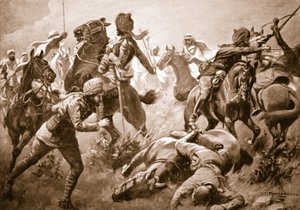 Risaldar Santa Singh, Dafadar Bisham Singh e Sowar Buda Singh che sfondano le file degli arabi per assistere il Capitano Willoughby da George Derville Rowlandson