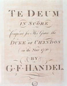 Pagina del titolo della partitura di Te Deum di G F Handel