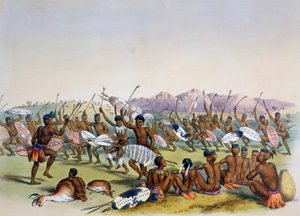Danza di caccia Zulu vicino alle montagne Engooi, 1849 da George French Angas
