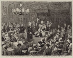 Mr Gladstone in Irlanda, presentazione della libertà della città di Dublino al City Hall da George Goodwin Kilburne