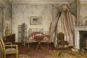 Vista della camera da letto dove morì Napoleone III, Camden Place, Chislehurst, Kent, 1873