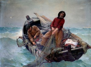 Pesca in mare aperto. Pittura di Georges Haquette (1854-1906) da George Haquette