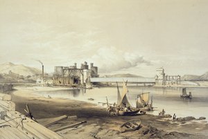 Ponte di Conway, costruzione del secondo tubo, settembre 1848, inciso dall