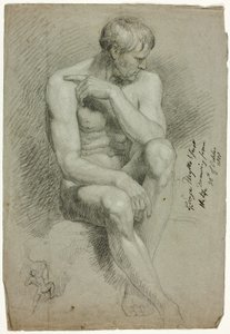 Nudo maschile seduto con schizzo di arciere nudo