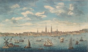 Vista prospettica orientale della città di Filadelfia, nella provincia della Pennsylvania, in Nord America: presa dalla riva del Jersey