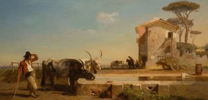Bovini a un abbeveratoio nella Campagna, Roma, 1854 da George Heming Mason