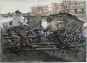Lavoratori che tirano un carro pesantemente carico su Jacob van Lennepkade, Amsterdam da George Hendrik Breitner