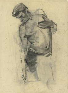 Studio di modello di uomo mezzo nudo in piedi, guardando in basso da George Hendrik Breitner