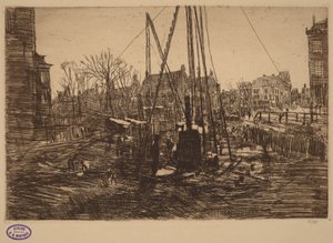 Scena in una città olandese con battipalo in primo piano da George Hendrik Breitner