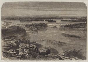 Progresso del Principe di Galles in Canada, vista di parte della città e del fiume di Ottawa, dalla Barrack Hill, il sito dei nuovi edifici del Parlamento da George Henry Andrews
