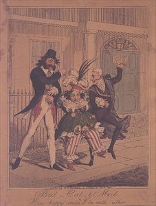 Pipistrello, gatto e tappeto, o Come potrei essere felice con entrambi - incisione satirica pub. da G.Humphrey