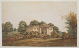 Una casa giardino palladiana in un paesaggio simile a un parco, Delhi, con una carrozza e cavalieri in avvicinamento da George Hutchinson