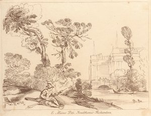 Senza Titolo: Paesaggio con Uomo Seduto da George Knapton