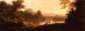 Paesaggio pastorale con pastori e greggi