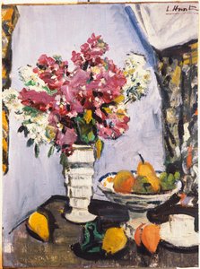 Fiori Estivi e una Ciotola di Frutta, con una Tazza e Piattino